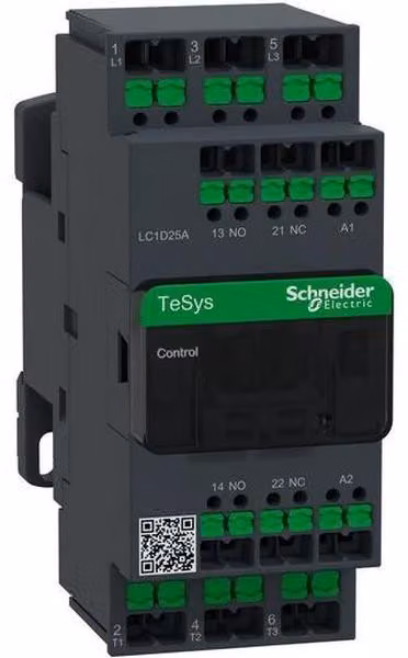 Contattore Schneider LC1D LC1D25AP7 3 poli +1N +1O 11 kW 25 A 400 V CA, 3 bobine