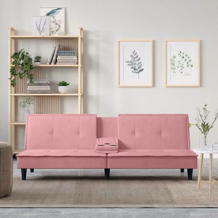 vidaXL Divano Letto Moderno in Velluto Rosa con Portabicchieri