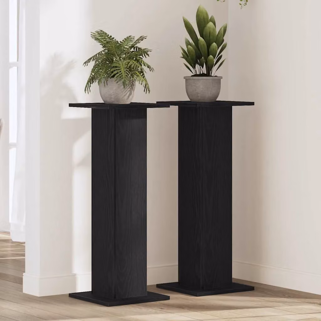 Set di 2 supporti per piante vidaXL in legno MDF, colore nero opaco, L/P/H: 30 x 30 x 80 cm
