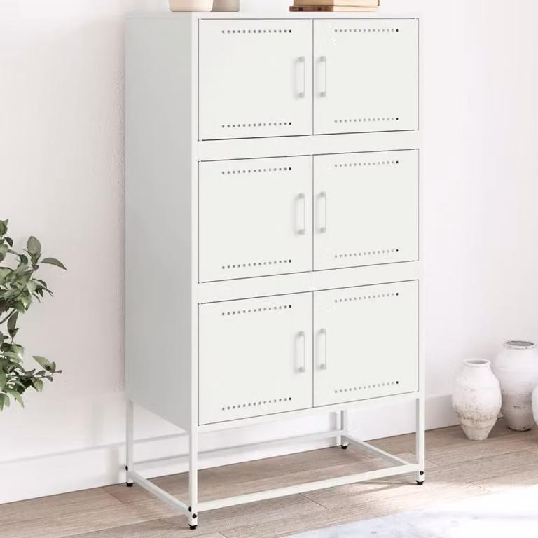 Credenza bianca vidaXL in metallo con ante a battente, stile industrial, L: 68,5 cm, P: 38,5 cm, H: 123,5 cm