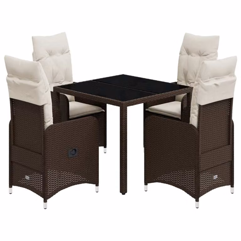 Set Bistrò da Giardino 5 pz con Cuscini in Polyrattan Marrone