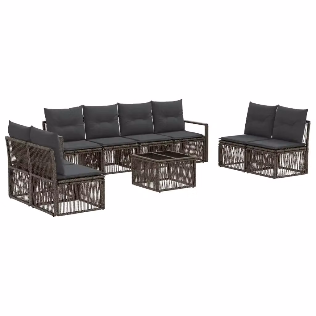 Set da giardino vidaXL a forma di U composto da 9 pezzi in rattan grigio con divano a 3 posti, poltrone, tavolino da caffè e cuscini imbottiti – 2