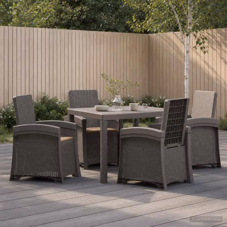 Set da pranzo per giardino e terrazzo vidaXL in polyrattan da 5 pezzi, colore grigio e beige