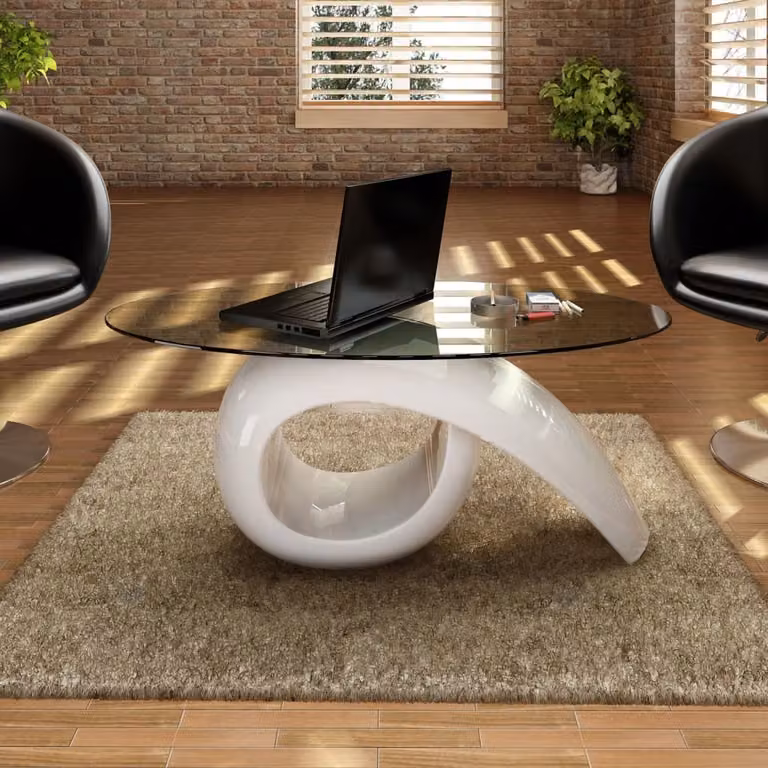 Maison Exclusive - Tavolino con piano ovale in vetro bianco lucido