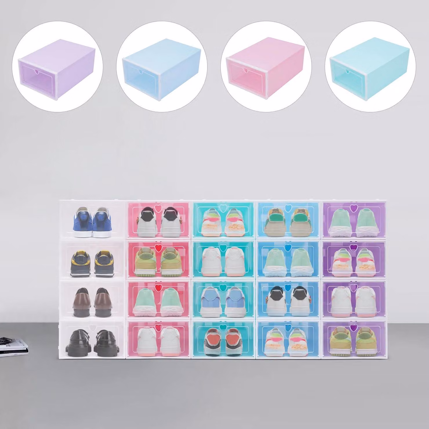 Contenitori per scarpe - Scatolette pieghevoli e impilabili Set da 20 - Grande capacità - Plastica ABS - Scatola multifunzionale per ordinare