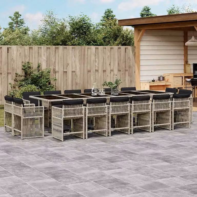 Set da Pranzo da Giardino vidaXL in Polyrattan con Cuscini e Tavolo in Vetro, 17 Pezzi, Grigio Antracite