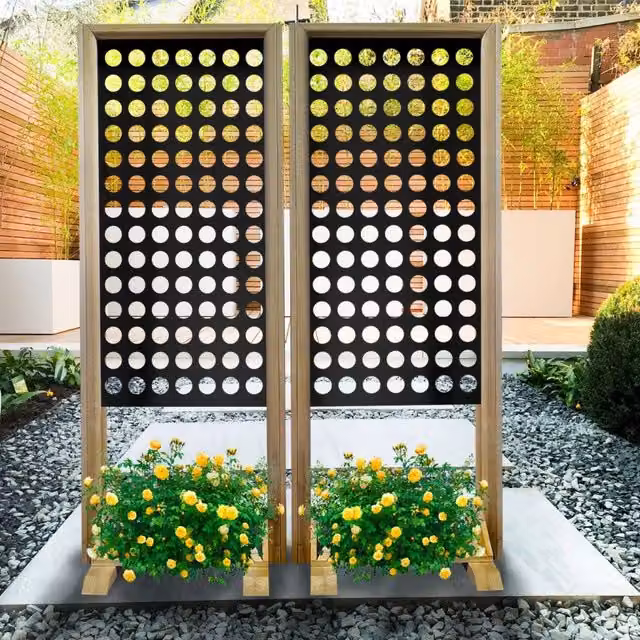 Separè modulabile Signorbit in legno e PVC con design geometrico moderno, Colore: nero, L/P/H: 70 x 50 x 190 cm – 1
