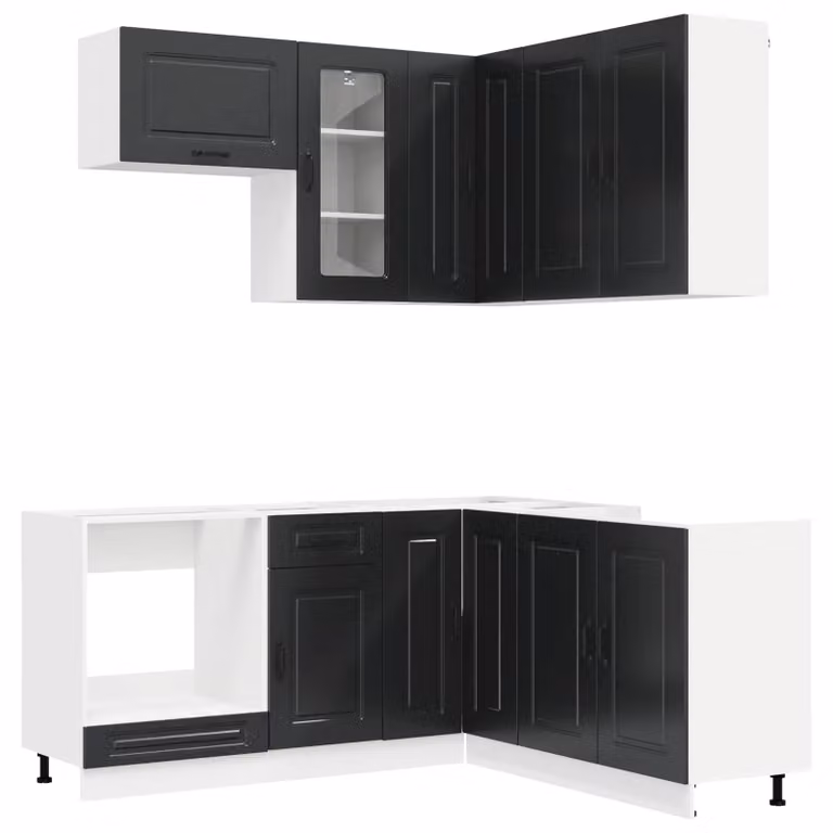 Set di mobili da cucina KALMAR, 8 pezzi, colore nero, realizzato in legno ingegnerizzato