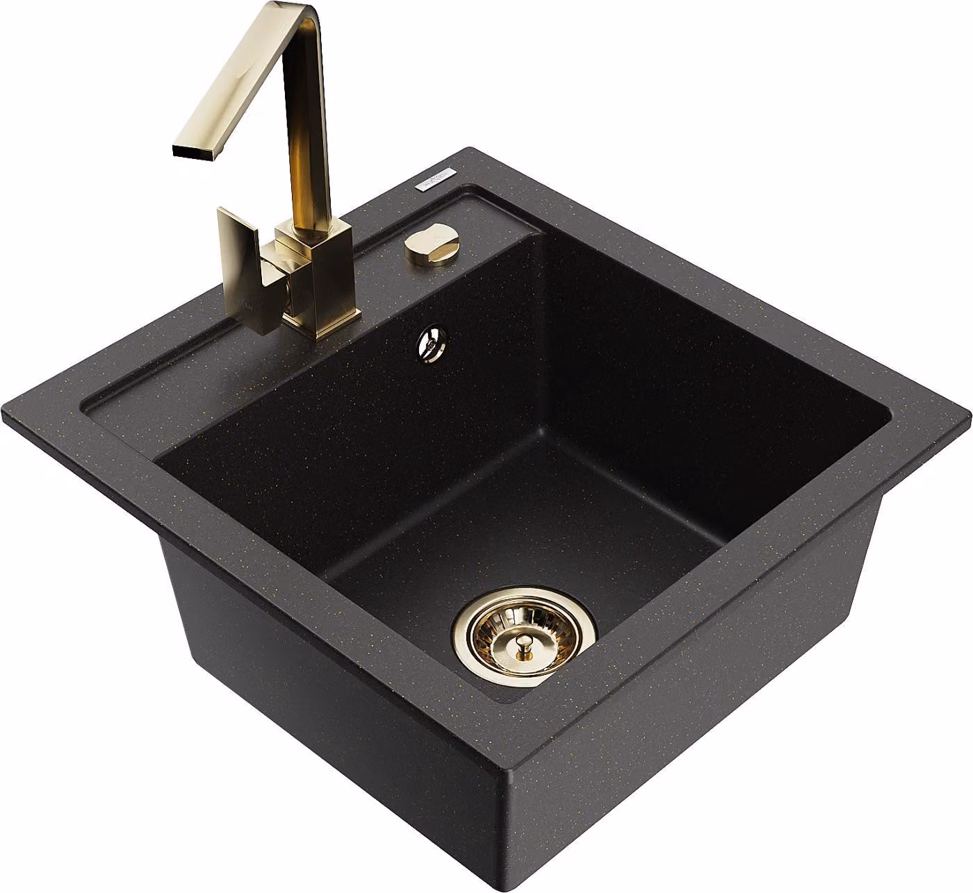 Mexen Vito lavello in granito 1 vasca con miscelatore da cucina Rita, nero/oro metallizzato - 6503-75-670300-50