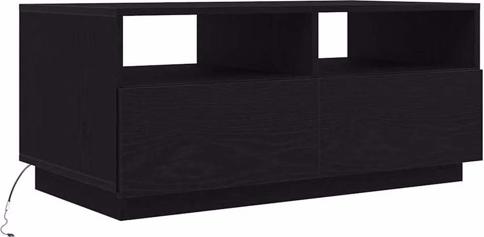 Tavolino da Soggiorno con Luci LED Rovere Nero 90x49x40 cm