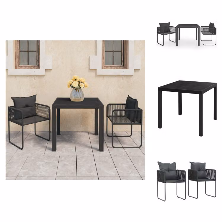 vidaXL Set da pranzo da giardino 3 pezzi PVC rattan nero - Set di mobili da giardino