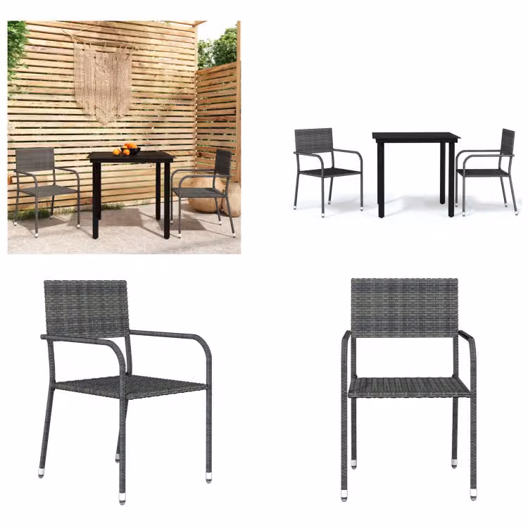vidaXL Set da pranzo da giardino 3 pezzi grigio - Set da pranzo da giardino - Set da pranzo in poly rattan - Set da pranzo per esterni