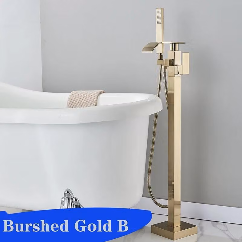 Miscelatore per vasca, doppia maniglia, design a cascata, oro B