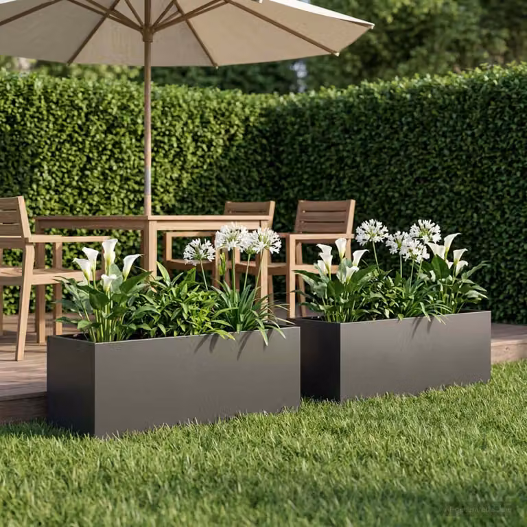 Set di 2 vasi da giardino vidaXL in metallo, colore nero e antracite, H 80 x L 30 x P 30 cm