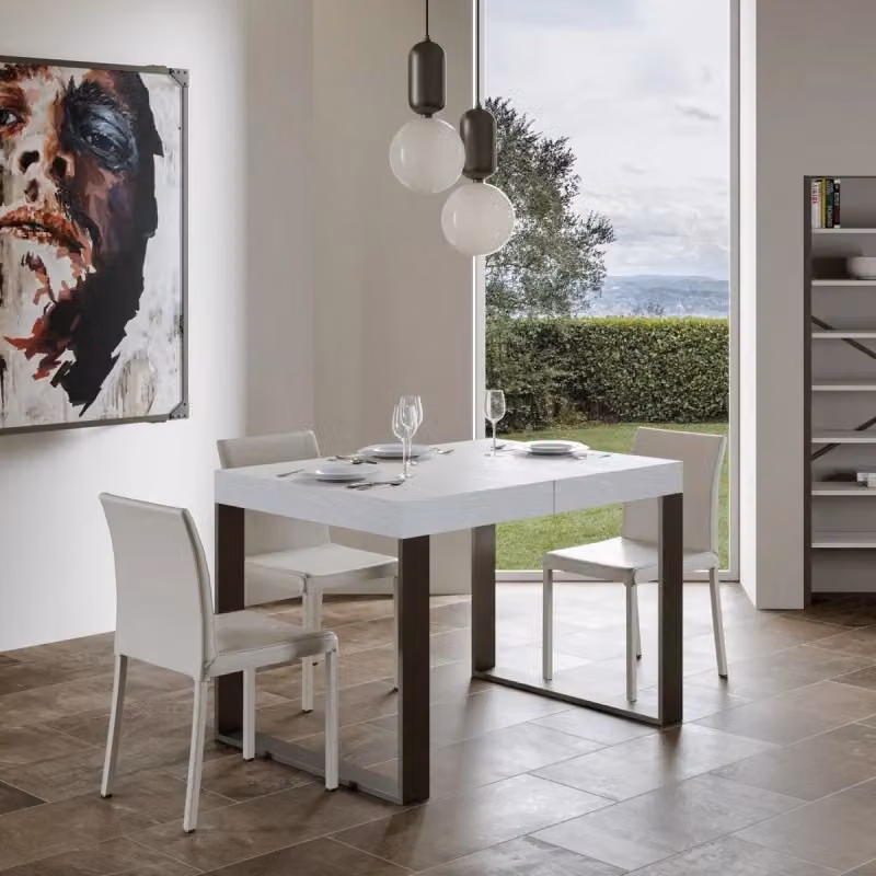 Tavolo allungabile rettangolare Itamoby in stile industrial, finitura bianco frassino e telaio antracite, L/P/H: 140 x 90 x 77 cm (estendibile fino a 244 cm) – 2