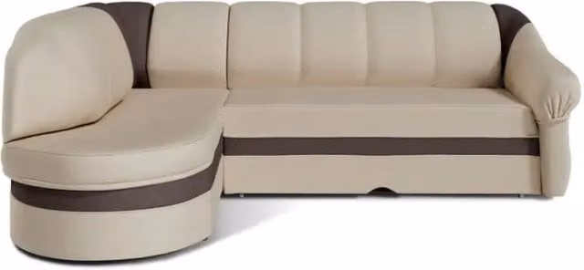 Divano angolare sinistro convertibile BENANA MEUBLORAMA con contenitore, colore beige e marrone, L: 250 cm – 1