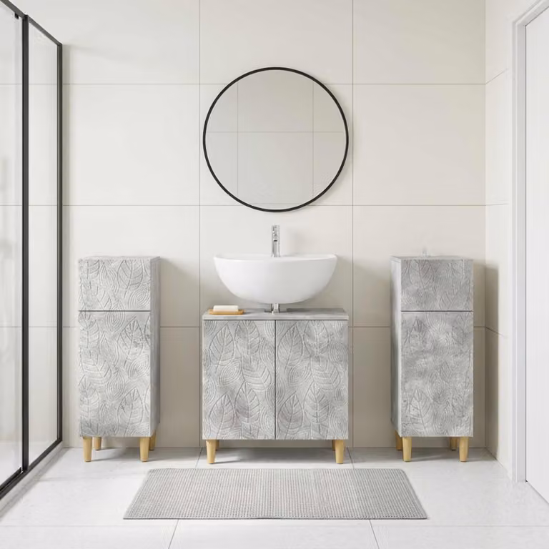 Set di mobili da bagno vidaXL DELFT in 3 pezzi, design minimalista, colore grigio cemento, L/P/H: 59,5 x 31,5 x 59,0 cm