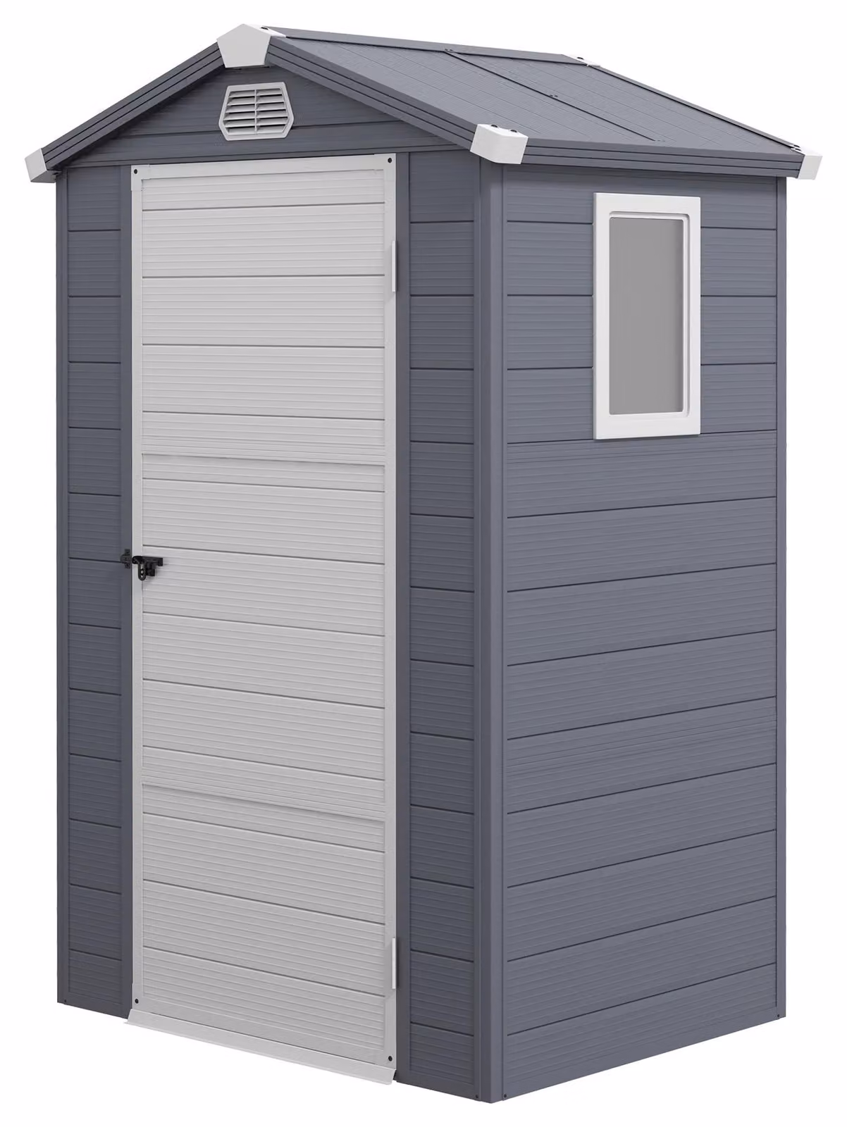 Casetta da giardino in plastica, 1,1 m², con tetto a due falde | Colore: Grigio | Dimensioni: 102x133x180/208 cm
