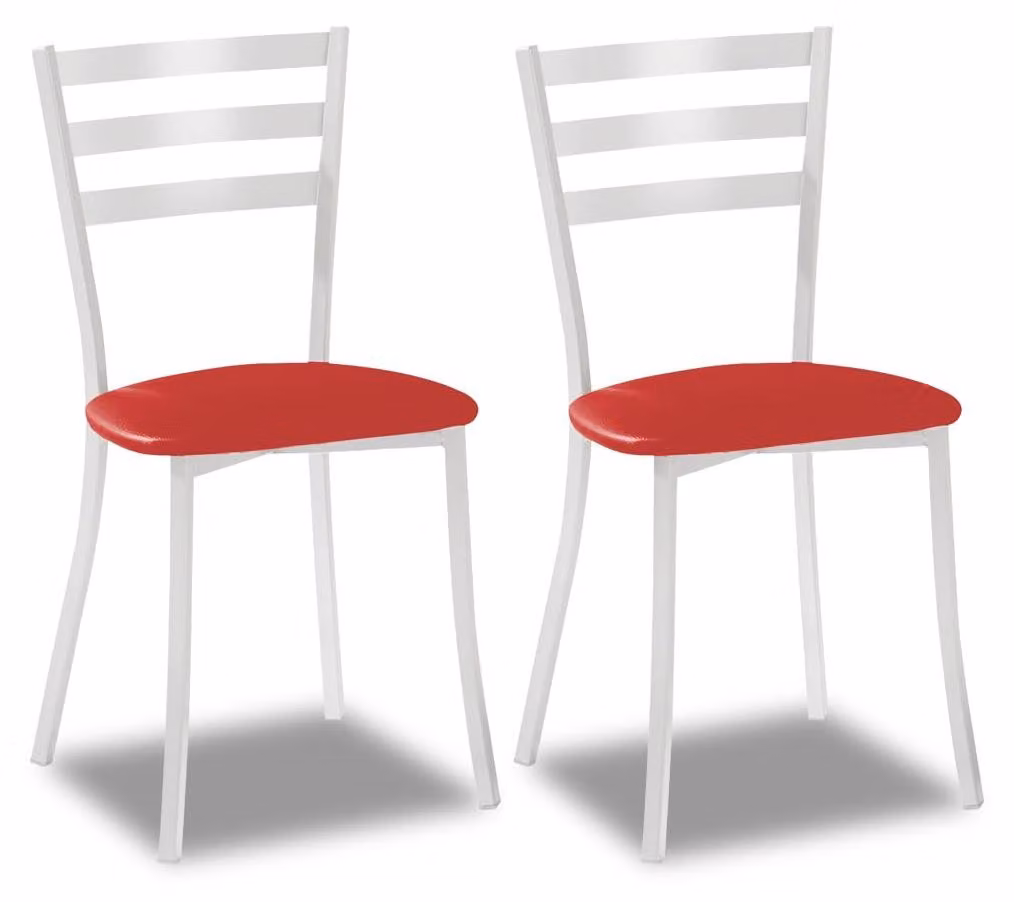 Set di 2 sedie da pranzo, colore rosso, struttura in metallo, rivestimento in ecopelle, dimensioni 39x46x84 cm