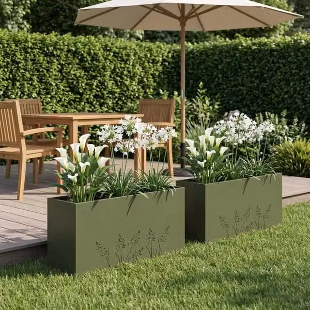 Vaso da giardino 2 pz Verde Oliva 100 x 30 x 49 cm 8005869