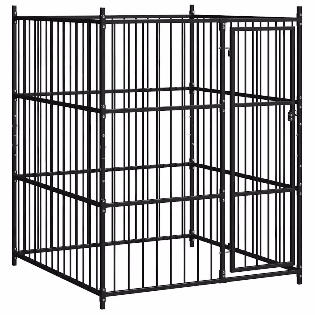 Canile da esterno vidaXL in metallo nero resistente alle intemperie L: 150 cm, P: 150 cm, H: 185 cm – 2