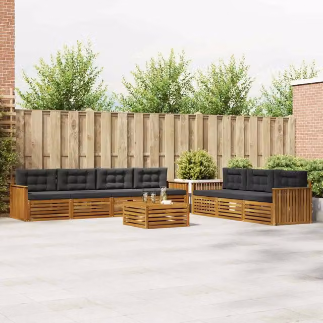 Set di mobili da giardino vidaXL composto da 8 pezzi con divani, tavolino da caffè e cuscini in tessuto beige e antracite con struttura in legno di acacia – 1