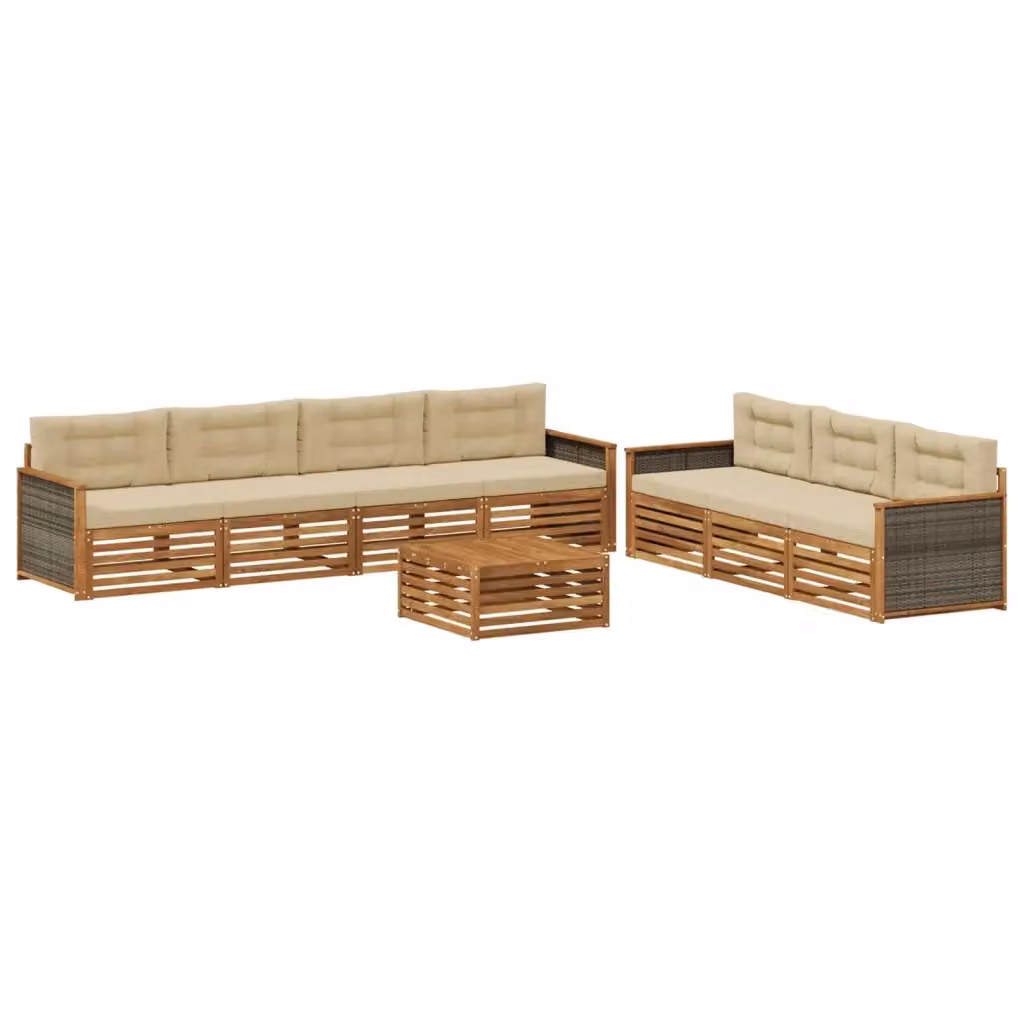 Set di divani da esterno 8 pezzi vidaXL in legno di acacia con cuscini beige e tavolino da giardino – 2