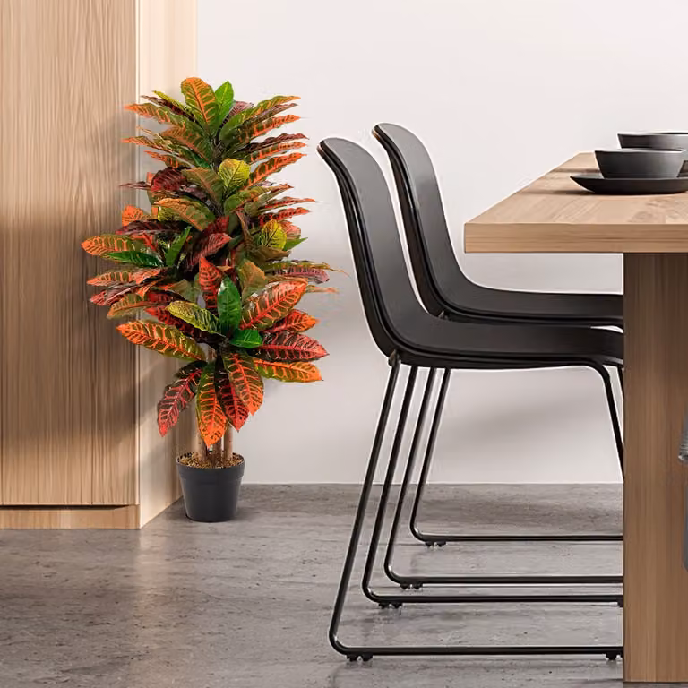 Pianta artificiale di croton Costway con foglie variopinte e tronco in legno, Altezza: 100 cm