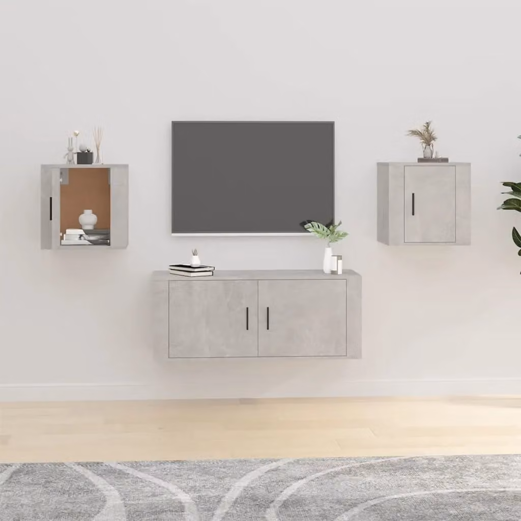 Set di 2 mobili porta TV da parete vidaXL in legno e MDF, colore grigio, L 40 cm x P 34,5 cm x H 40 cm