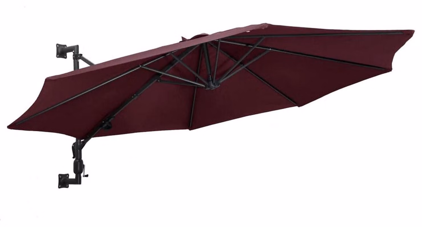Ombrellone da parete, palo in metallo, 300 cm, colore borgogna, diametro del palo 48 mm, tessuto in poliestere resistente ai raggi UV
