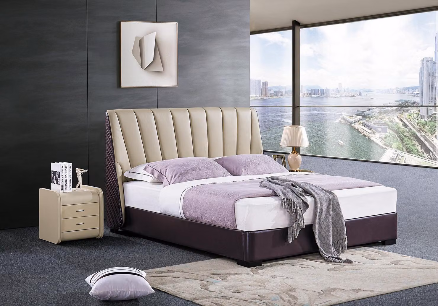 Bett Polsterbett Luxus Schlafzimmer Design Betten Textil Holz Bettgestell