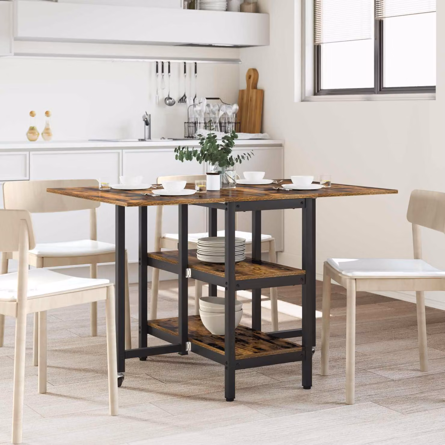 vidaXL Tavolo da Pranzo Moderno Rettangolare con Piano Ribaltabile in Legno Ingegnerizzato e Metallo, Marrone, L 122 x P 80 x H 76,5 cm