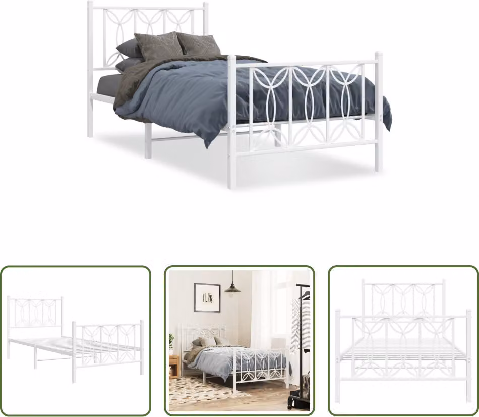 The Living Store Struttura letto con testiera e pediera in metallo bianco 80x200 cm