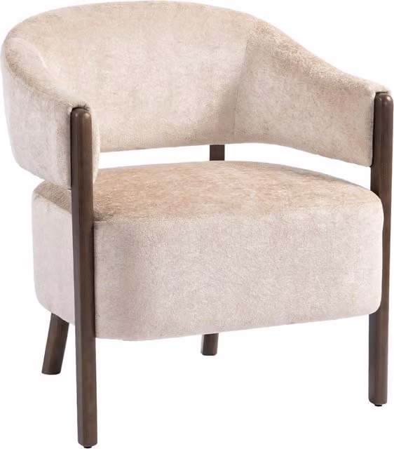 Poltrona Lounge Moderna con Braccioli in Tessuto Beige e Struttura in Legno Massello, L: 78.5 cm, P: 63.5 cm, H: 71.0 cm