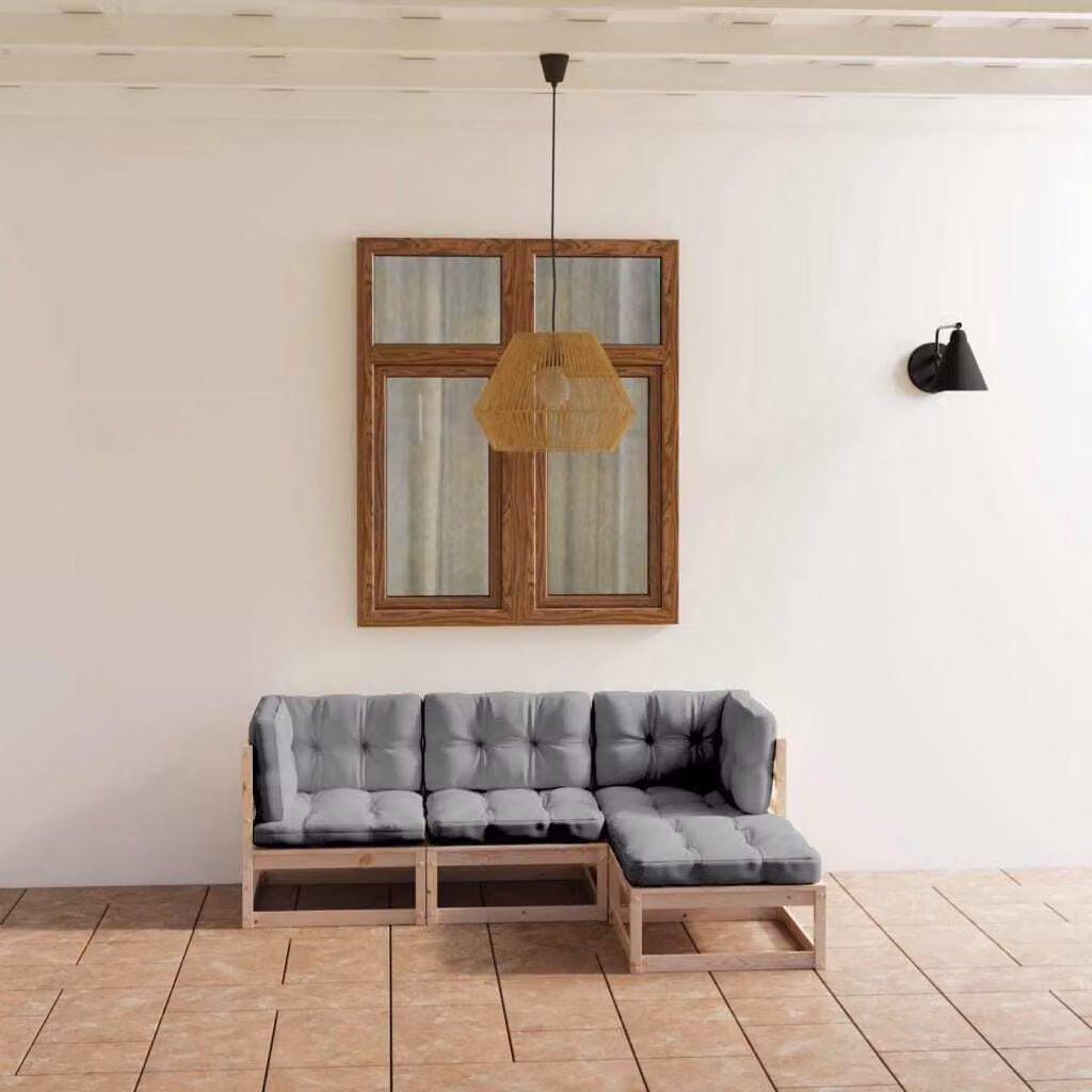 The Living Store Set da giardino 4 pezzi con cuscini in legno di pino massiccio