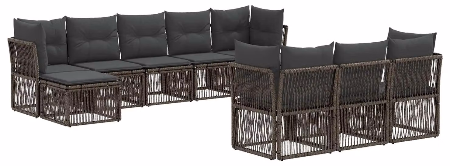Set di divani da giardino, 10 pezzi, grigio, in rattan sintetico