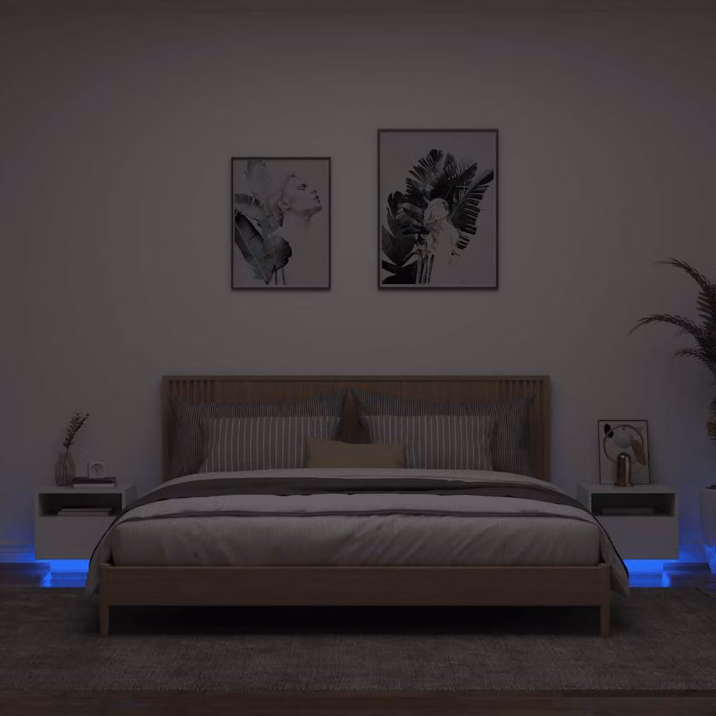 Set di 2 comodini vidaXL bianchi con luci LED integrate per camera da letto L/P/H: 40 x 39 x 37 cm