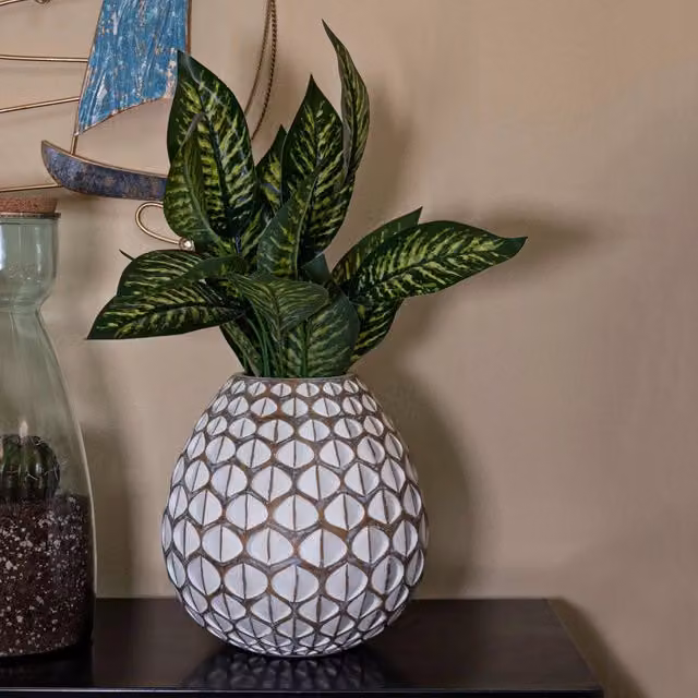 Vaso da tavolo Bareti con design geometrico e forma rotonda, Bianco e Beige, in ceramica e plastica – 1