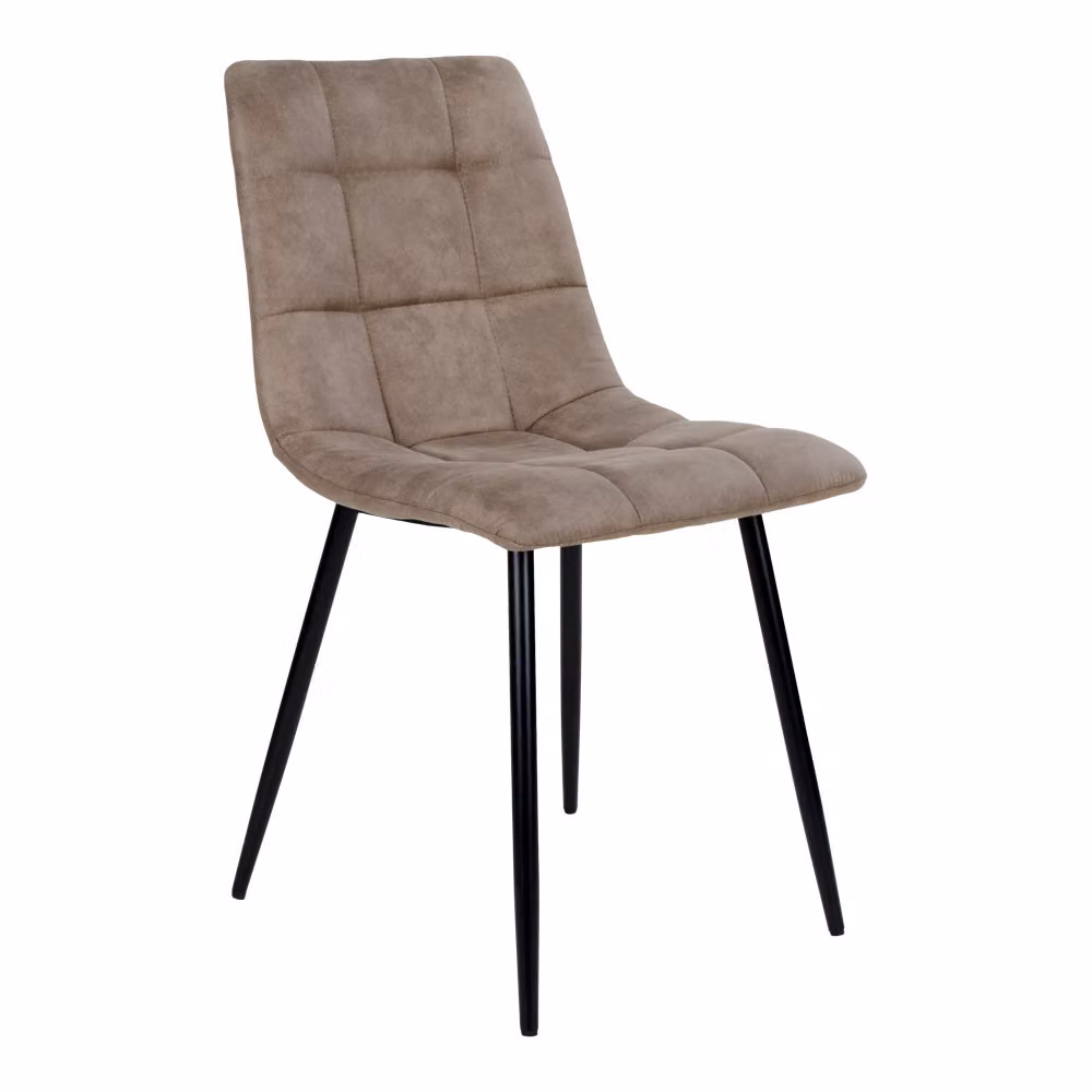 Sedia da pranzo centrale in marrone chiaro con gambe nere.