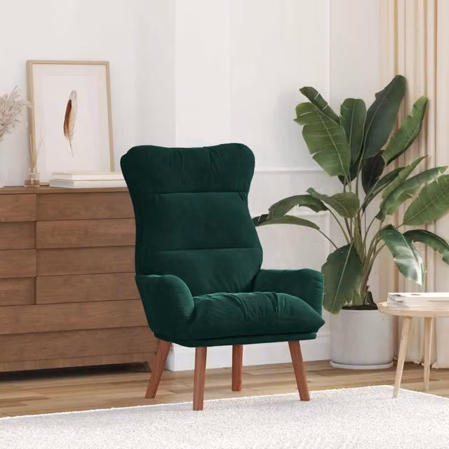 Poltrona moderna in velluto verde scuro con braccioli e struttura in legno, L: 69 cm, P: 74 cm, H: 93 cm – 1