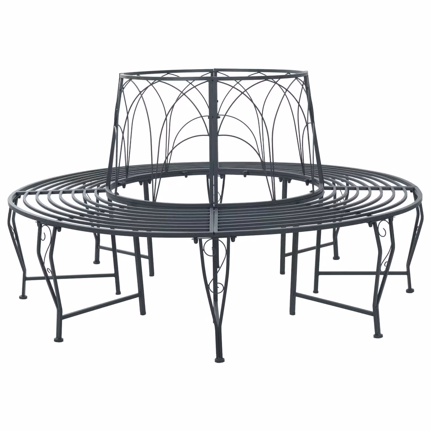 Panchina per alberi da 8 posti vidaXL in acciaio grigio argento Ø 160 x 89 cm