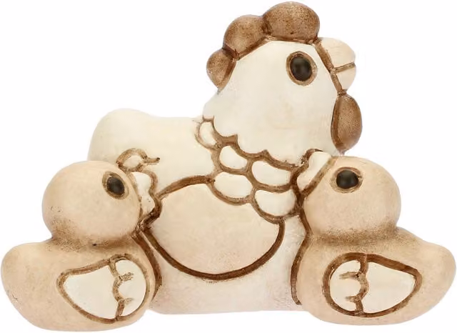 Gallina con pulcini Presepe Classico Thun in ceramica bianca