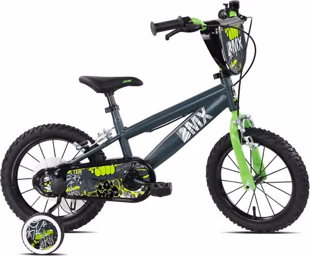 Bicicletta BMX per bambini Giordanoshop da 14 pollici con freni caliper e stabilizzatori in acciaio Hi-Ten, colore verde – 1
