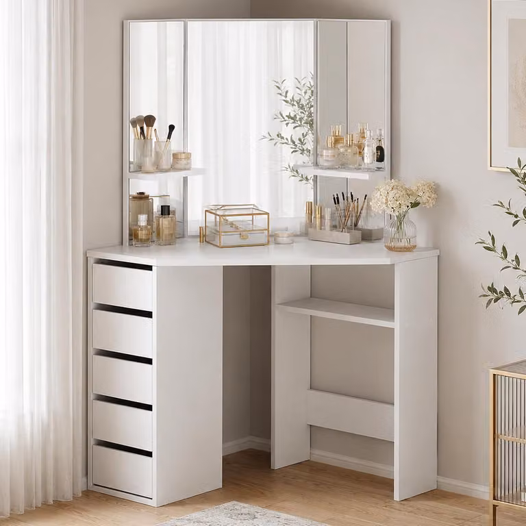 Comodino angolare Makika / Comodino ELLE con specchio e cassetti