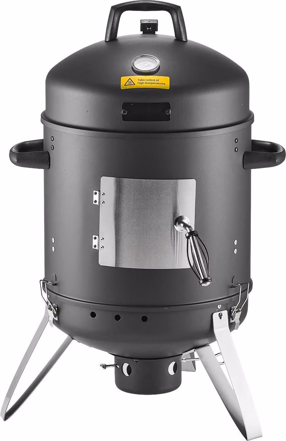 Affumicatore a botte - Griglia verticale a carbonella 40 cm - Acciaio rivestito - 2 griglie - Termometro - Aperture di ventilazione - Cassetto cenere estraibile