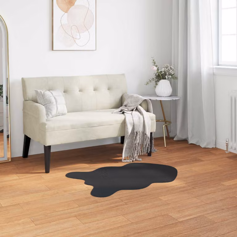 Tappeto antiscivolo moderno vidaXL in ecopelliccia di coniglio nera, rettangolare e liscio per soggiorno o camera da letto