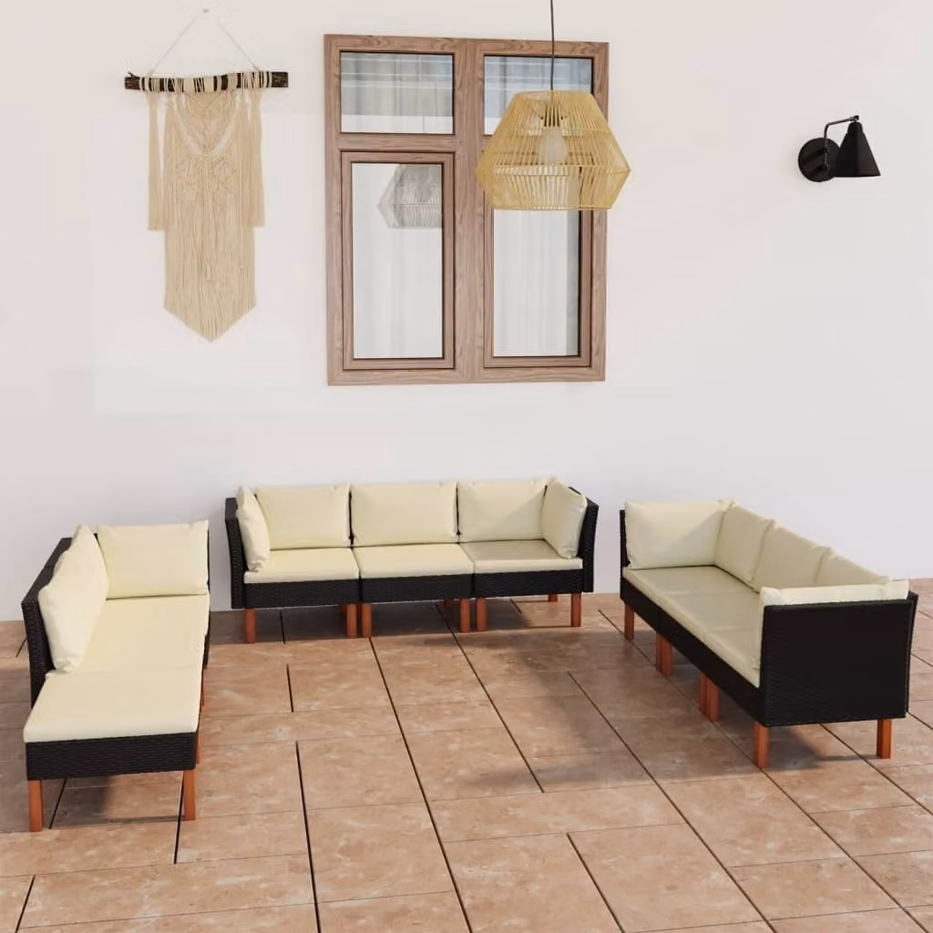 Maison Exclusive - Set da giardino da 9 pezzi con cuscini in polyrattan nero