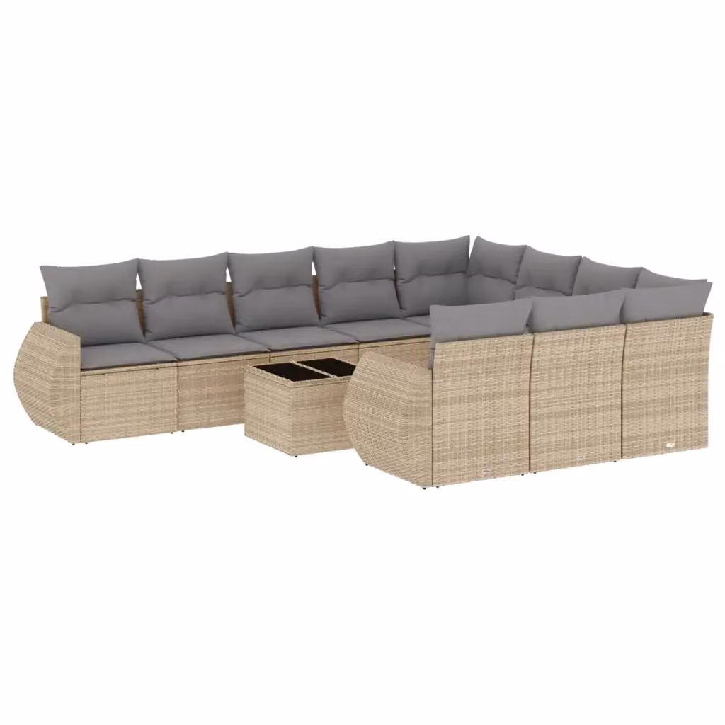 vidaXL Set Divani da Giardino 11 pz in Polyrattan Beige con Cuscini e Tavolino da Esterno – 2