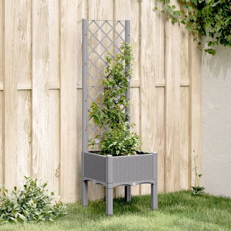 Fioriera da giardino con graticcio vidaXL in plastica grigio chiaro L/P/H: 40 x 40 x 142 cm