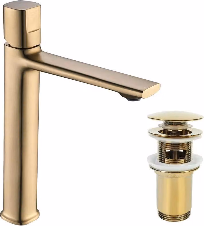 LAVEO Miscelatore per lavabo Tores, alto, verticale, oro spazzolato